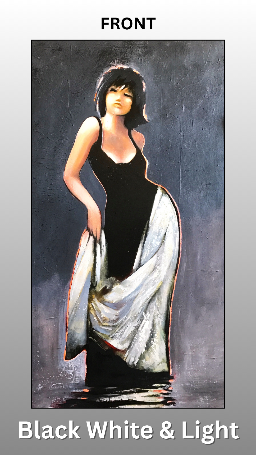 Figurative paining front body of a woman in black dress 24"x48"