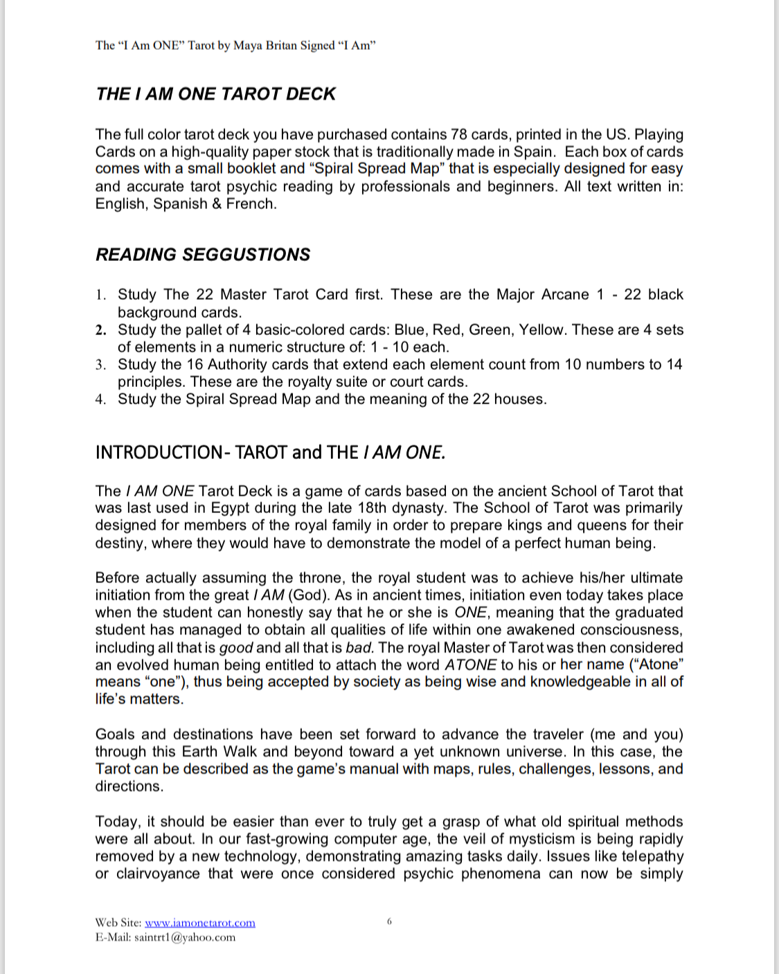 Text document with tarot cards instructions on a white background