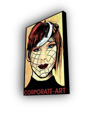 Canvas print of a stylized portrait with 'Corporate Art' branding on a white background