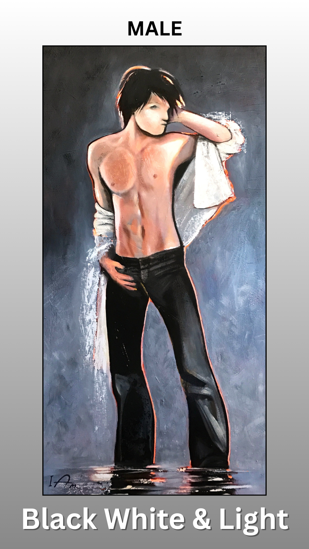 Male Figure Painting Grey Tone 24"x48" Acrylic on Canvas