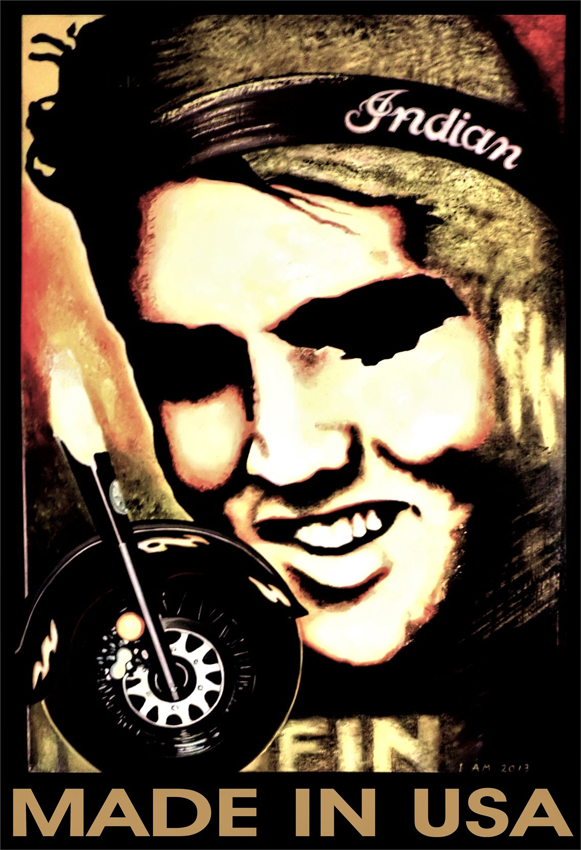 Elvis Presley Portrait Pop Art Motorcycle Acrylics on Canvas