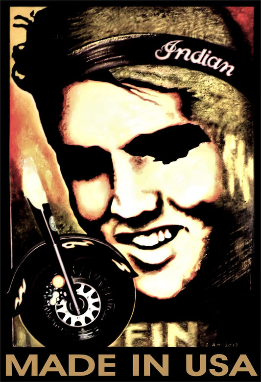Elvis Presley Portrait Pop Art Motorcycle Acrylics on Canvas