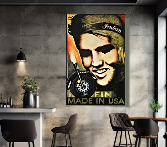 Elvis Presley Portrait Pop Art Motorcycle Acrylics on Canvas