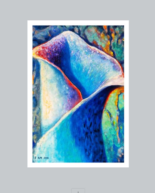 Abstract art print with vibrant blue colors lily flower on a gray background