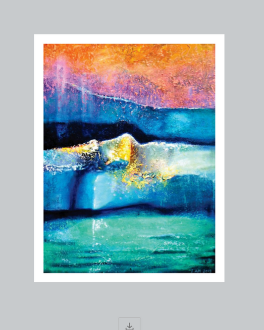 Abstract painting with vibrant colors on a gray background