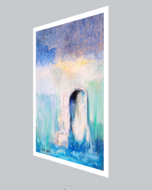 abstract artwork print with white order of ice glaciers and arched portal