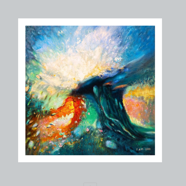 Abstract painting of magical tree with vibrant colors on a gray background