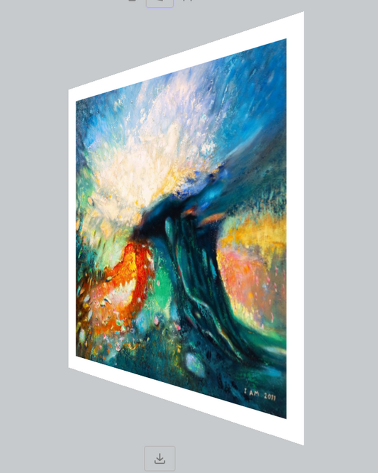 Colorful abstract landscape of magical tree painting on a gray background