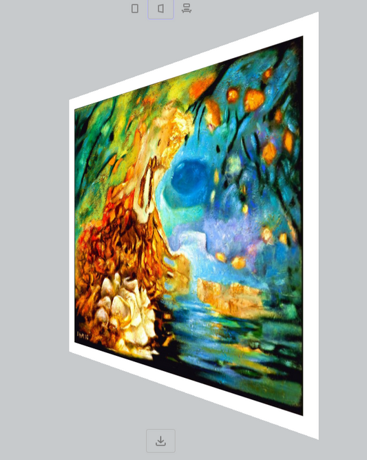 Colorful abstract painting of streaming water river landscape on a gray background
