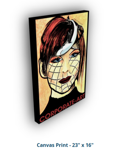 Canvas print of a stylized portrait with 'Corporate Art' text on a white background