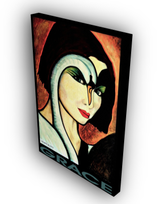 Canvas print of a stylized portrait with 'Grace' text, 23" x 16" size.