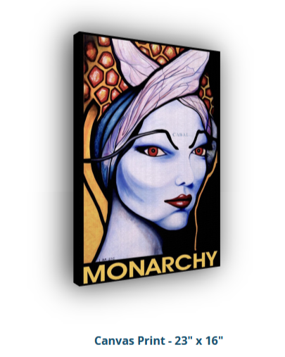 Canvas print of a stylized character with 'Monarchy' branding on a white background