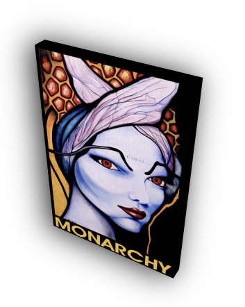 Canvas print of a stylized character with 'Monarchy' branding on a white background