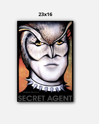 Artistic depiction of a character with a serious expression, labeled 'Secret Agent', on a plain background.