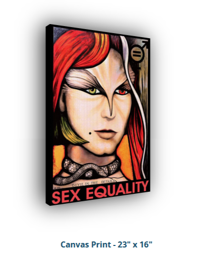 Canvas print with a stylized face and 'Sex Equality' text on a white background