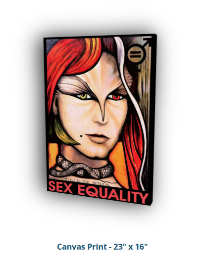 Canvas print with a stylized face and 'Sex Equality' text on a white background