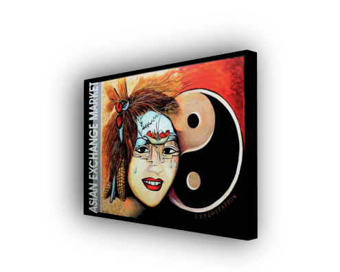 Yin Yang symbolic artwork of woman portrait over white wall print on canvs