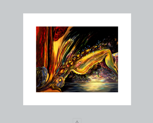 Abstract artwork with vibrant colors on a gray background