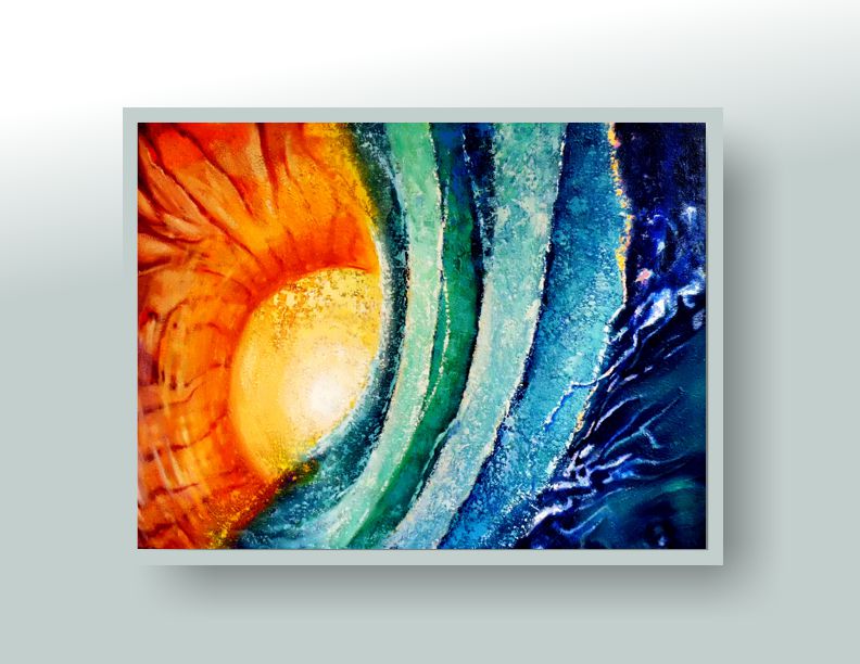 Abstract art piece with vibrant colors on a white background