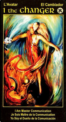 Cover of 'I the Changer' with a colorful depiction of a figure and bull, featuring text in multiple languages.