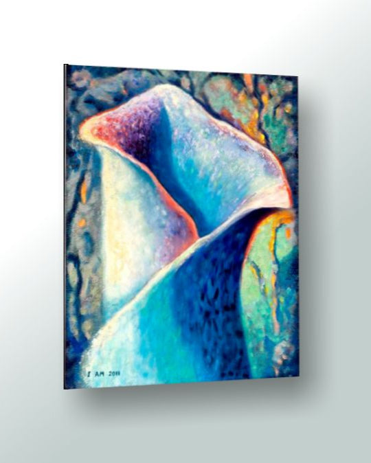Colorful abstract painting of a flower on a white background