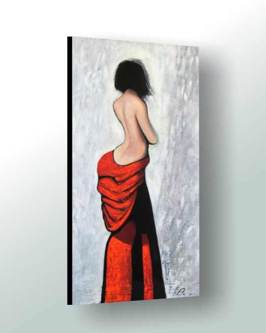 Figurative Woman Side Body Red Painting 24"x48" Acrylic on Canvas