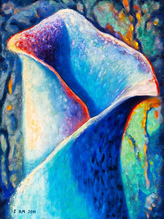 Ice Lily Blue Floral Landscape Original Painting 30"x40"