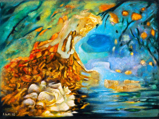 Underwater scene with fish and coral, painted in vibrant colors