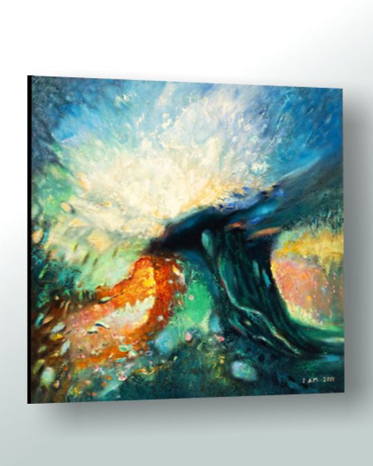 Abstract landscape painting with vibrant colors magical tree on a white background