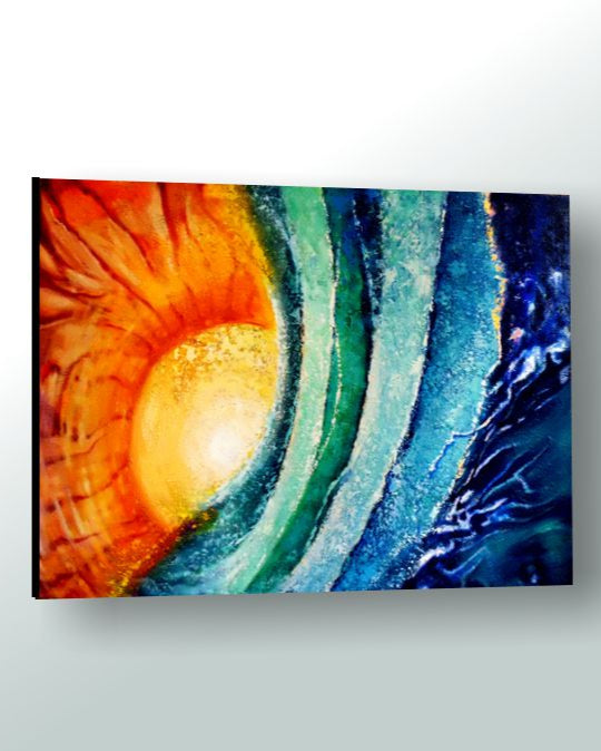 Abstract artwork with vibrant colors on a white background